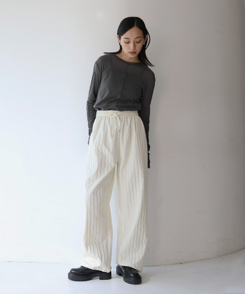 hellam tシャツ コード刺繍スリーブシアートップス レディース