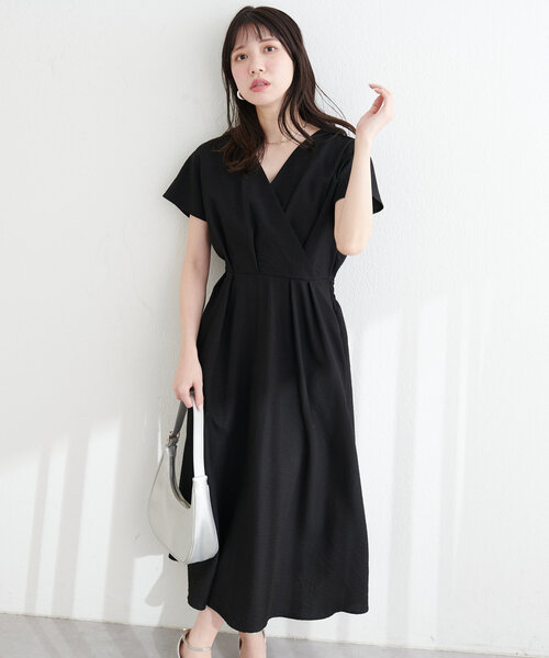 natural couture ワンピース ノーカラーお上品カシュクール