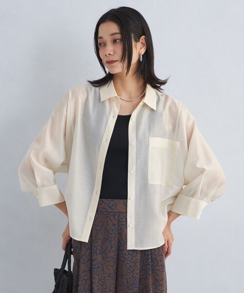 ブラウス シャツ 「接触冷感/洗える」シアーフィルム ブラウス レディース セール】 【接触冷感】シアー ブラウス （シャツ・ブラウス）｜L