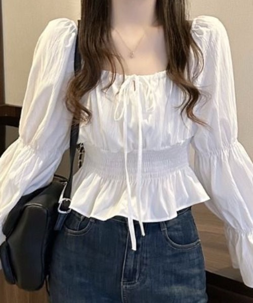 ブラウス シャツ リボンスクエアネックブラウス レディース : ZOZOTOWN