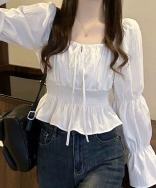 ブラウス シャツ リボンスクエアネックブラウス レディース : ZOZOTOWN