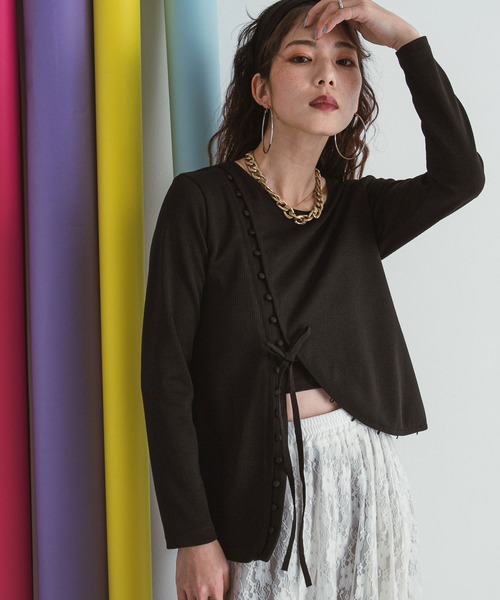 tシャツ ドーフィーヌデザインカットリブトップス レディース