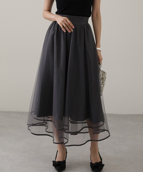 スカート パイピング ギャザー フレア ロング スカート | Lace Ladies | 03