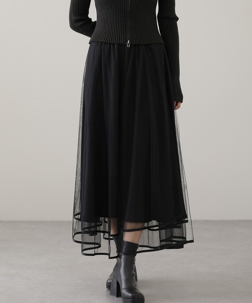 スカート パイピング ギャザー フレア ロング スカート | Lace Ladies