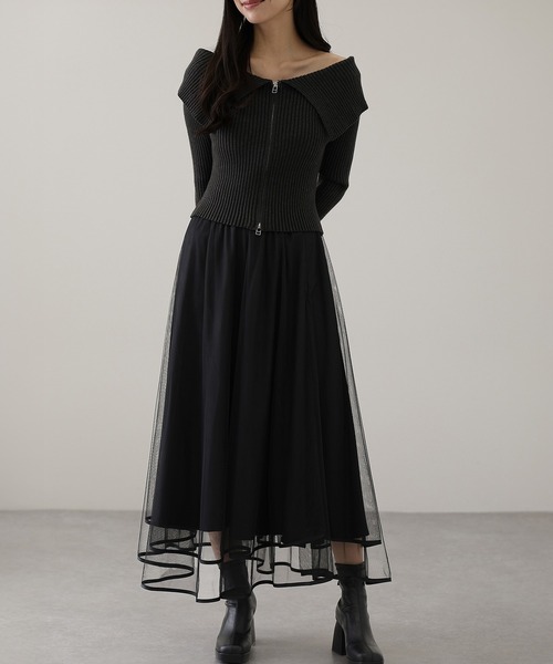 スカート パイピング ギャザー フレア ロング スカート | Lace Ladies | 05