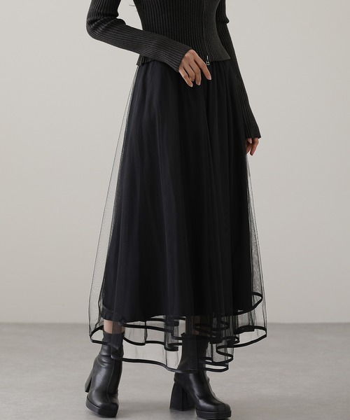 スカート パイピング ギャザー フレア ロング スカート | Lace Ladies | 08