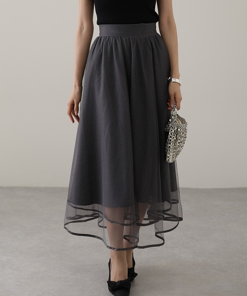 スカート パイピング ギャザー フレア ロング スカート | Lace Ladies | 13