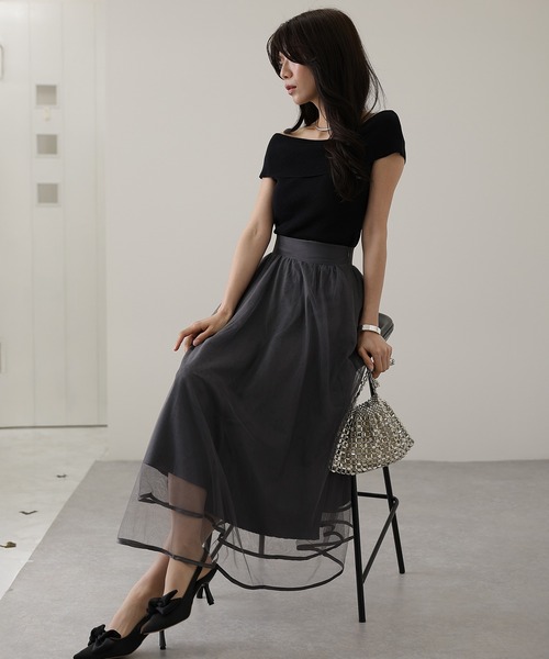 スカート パイピング ギャザー フレア ロング スカート | Lace Ladies | 14