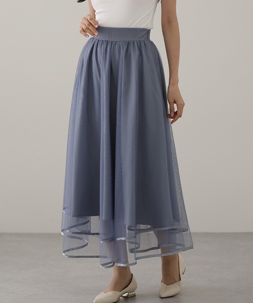 スカート パイピング ギャザー フレア ロング スカート | Lace Ladies | 21