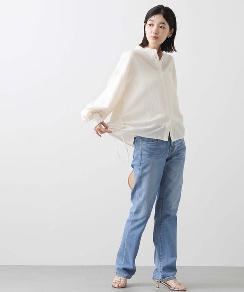 ブラウス シャツ 楊柳ラメバンドネックドロストブラウス レディース Gready Brilliant ブラウス シャツ 楊柳ラメバンドネック
