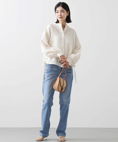 ブラウス シャツ 楊柳ラメバンドネックドロストブラウス レディース Gready Brilliant ブラウス シャツ 楊柳ラメバンドネック