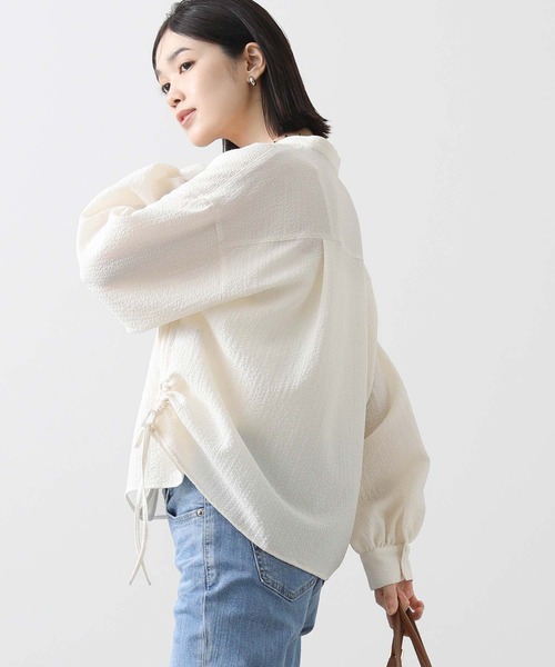 ブラウス シャツ 楊柳ラメバンドネックドロストブラウス レディース Gready Brilliant ブラウス シャツ 楊柳ラメバンドネック