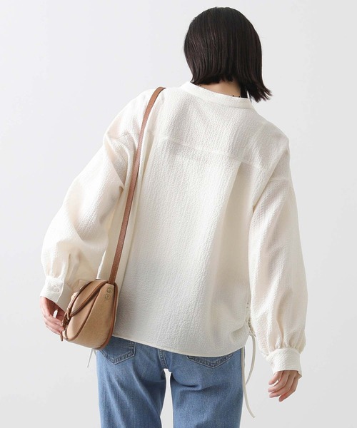 ブラウス シャツ 楊柳ラメバンドネックドロストブラウス レディース Gready Brilliant ブラウス シャツ 楊柳ラメバンドネック