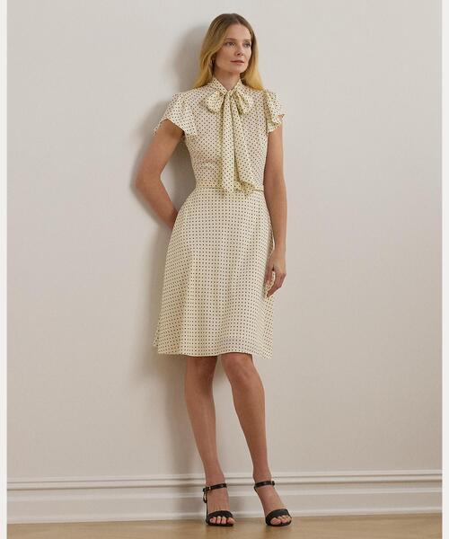 LAUREN RALPH LAUREN/ドット柄ベルトホルターネックワンピース LAUREN RALPH ワンピース ポルカドット ベルテッド クレープ