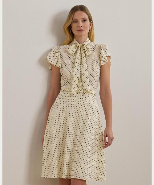 Ralph Lauren 花柄サッシュベルトクレープワンピース LAUREN RALPH LAUREN 花柄ベルト付きクレープノースリーブドレス