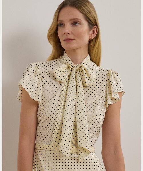 現行美品　ラルフローレン　ポルカドット ベルト　クレープ ドレス　XL LAUREN RALPH ワンピース ポルカドット ベルテッド クレープ