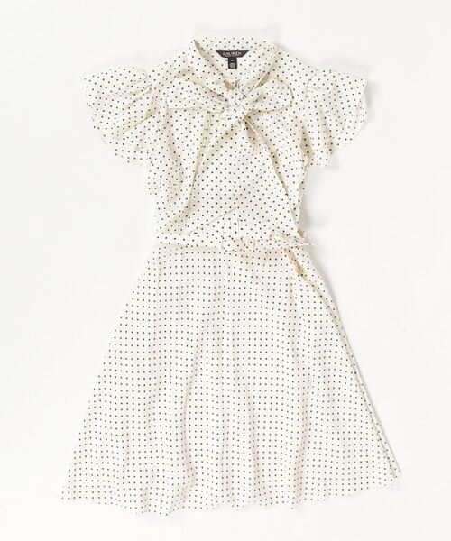 ローレンラルフローレン ポルカドット タイネック ドレス LAUREN RALPH ワンピース ポルカドット ベルテッド クレープ