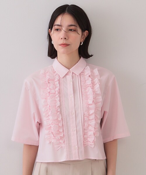 42★フォクシー ニューヨーク フリルスリーブ 半袖ブラウス ピンク 日本製 42☆フォクシー ニューヨーク フリルスリーブ 半袖ブラウス ピンク