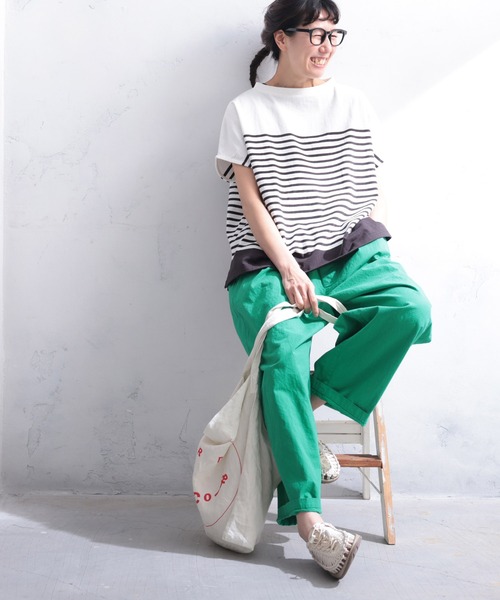 soulberry tシャツ 袖あり！なノースリのパネルボーダー