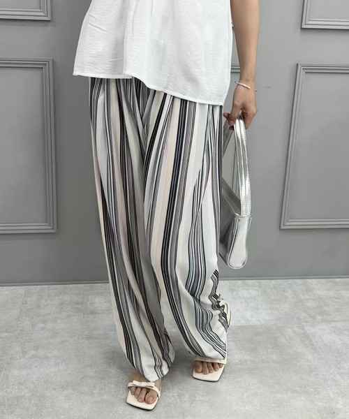 haek ストライプワイドパンツ Mサイズ グレー haek パンツ stripe wide pants/ストライプワイドパンツ