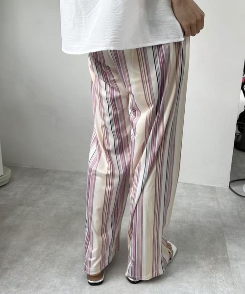 AMERISTRIPERELAXPANTS ストレートパンツ ピンク　ストライプ パンツ ピンストライプストレートパンツ レディース : ZOZOTOWN