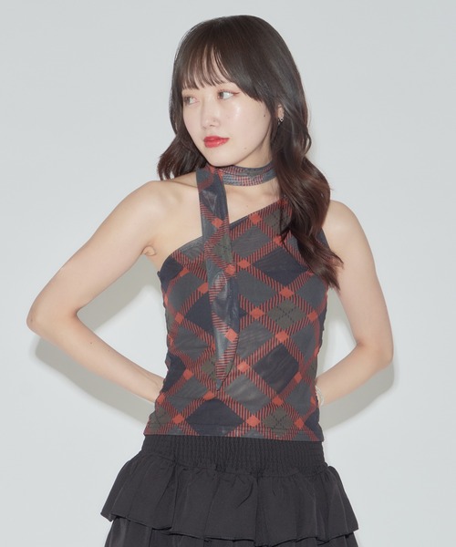 ROOP TOKYO tシャツ ホルターネック チェック柄タンクトップ