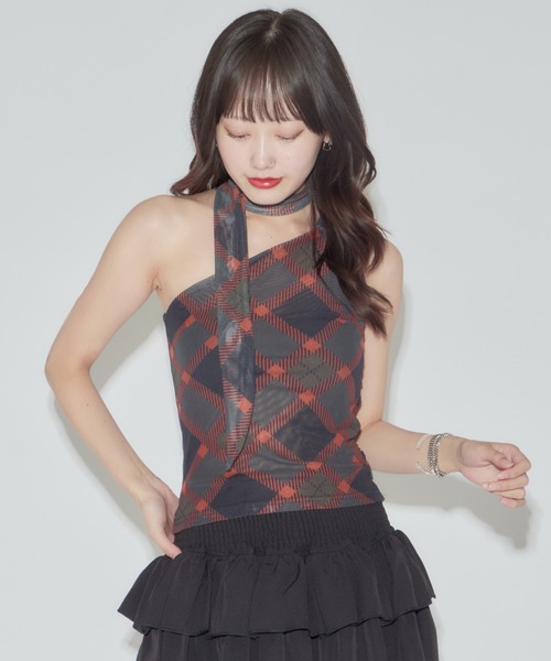 ROOP TOKYO tシャツ ホルターネック チェック柄タンクトップ