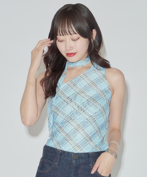 ROOP TOKYO tシャツ ホルターネック チェック柄タンクトップ