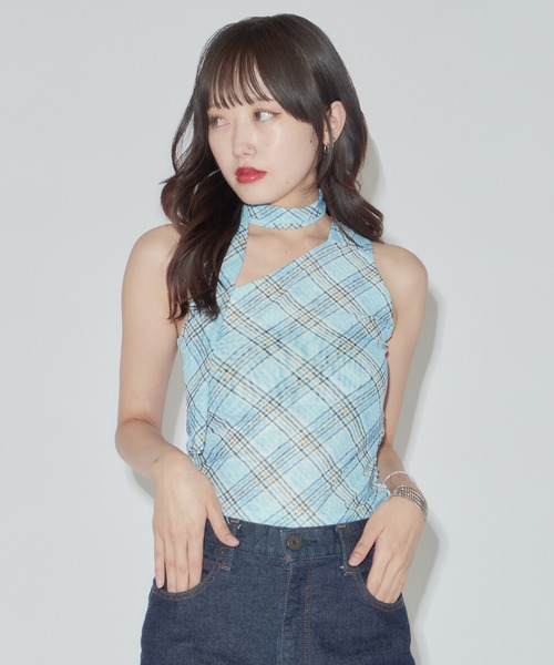 ROOP TOKYO tシャツ ホルターネック チェック柄タンクトップ