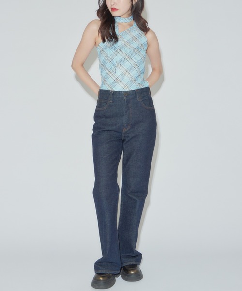 ROOP TOKYO tシャツ ホルターネック チェック柄タンクトップ