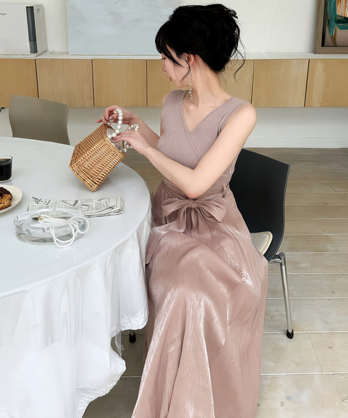 美品 ソレイアード リネンワンピース ウエストリボン 2way 麻100% ROYAL PARTY（ロイヤルパーティー） ワンピース ウエストリボン2way異