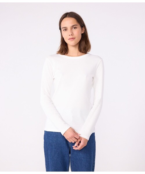 「PETIT BATEAU」 長(zhǎng)袖カットソー MEDIUM ホワイト レディース