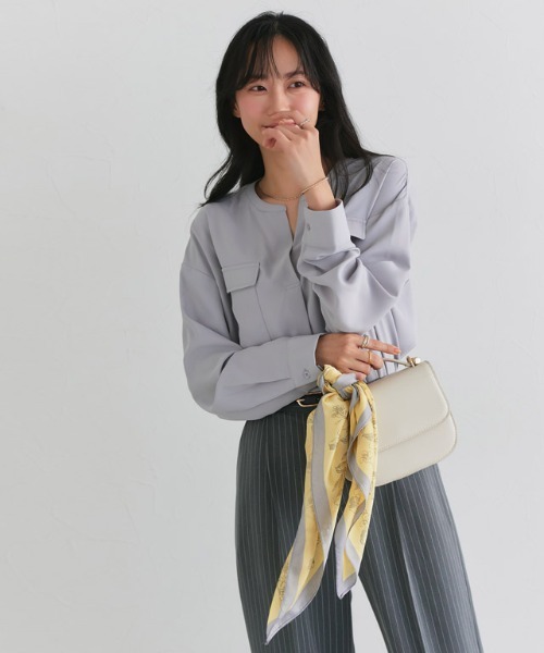 MARGARET HOWELL / ノーカラー スキッパー シャツ ブラウス 2 Pierrot（ピエロ） ブラウス シャツ ポケットノーカラースキッパー