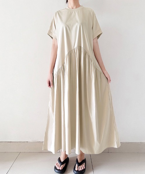 ワンピース Aラインシンプルロングワンピースの画像