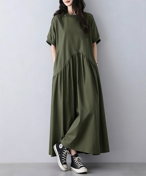 ワンピース Aラインシンプルロングワンピースの画像
