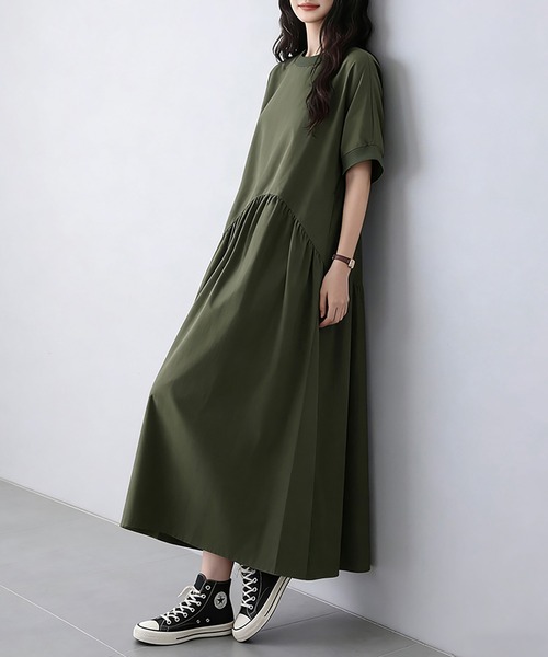 ワンピース Aラインシンプルロングワンピースの画像
