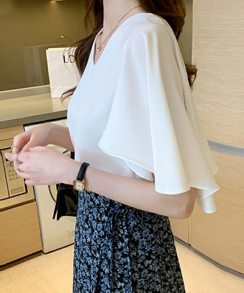 「COCOMOMO」 半袖ブラウス M ダークグリーン レディース_画像6