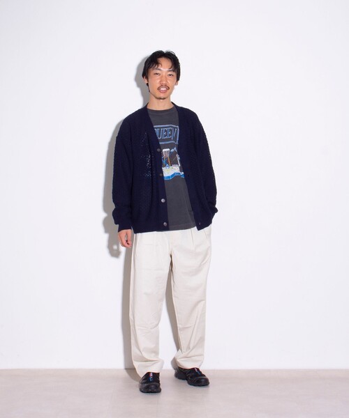 「GLOSTER」 ニットカーディガン M ネイビー メンズ_画像2