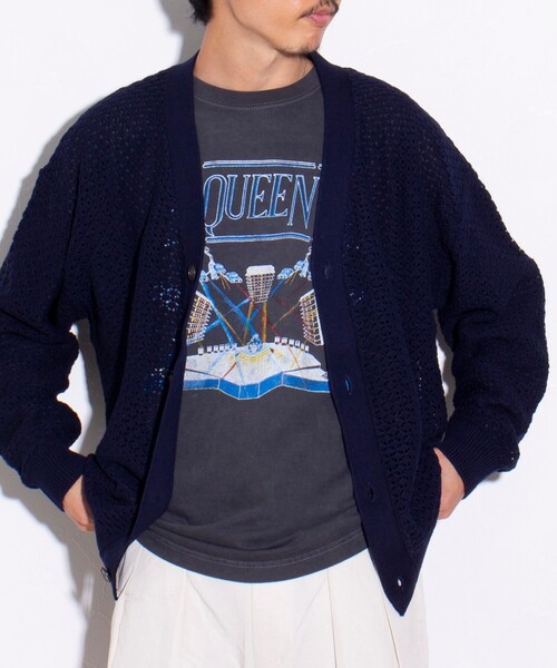 「GLOSTER」 ニットカーディガン M ネイビー メンズ_画像3