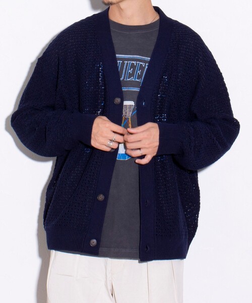 「GLOSTER」 ニットカーディガン M ネイビー メンズ_画像4