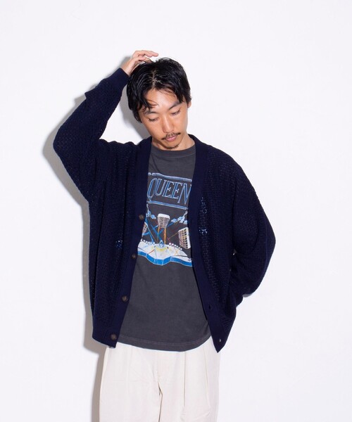 「GLOSTER」 ニットカーディガン M ネイビー メンズ_画像7