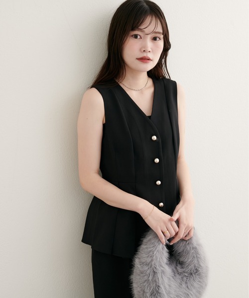 natural couture ベスト ジレ 「WEB限定」金釦ペプラムベスト