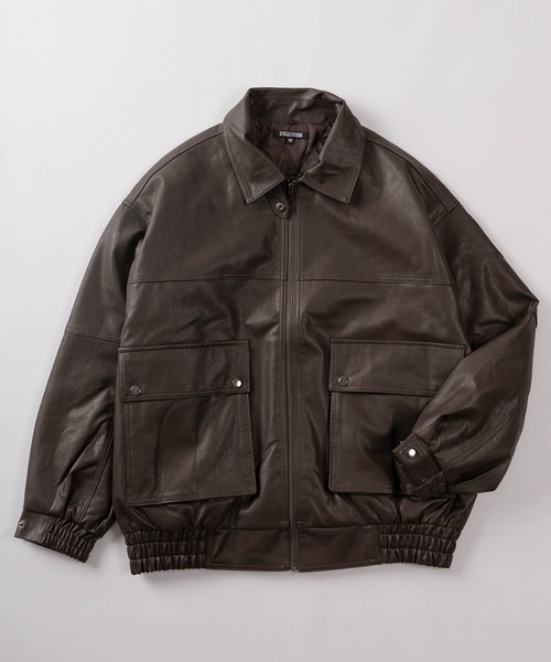 g-1タイプ　レザージャケット　ブラウン　襟ボア　M ブルゾン アウター 「82」襟ボア G-1タイプ フェイクレザー メンズ