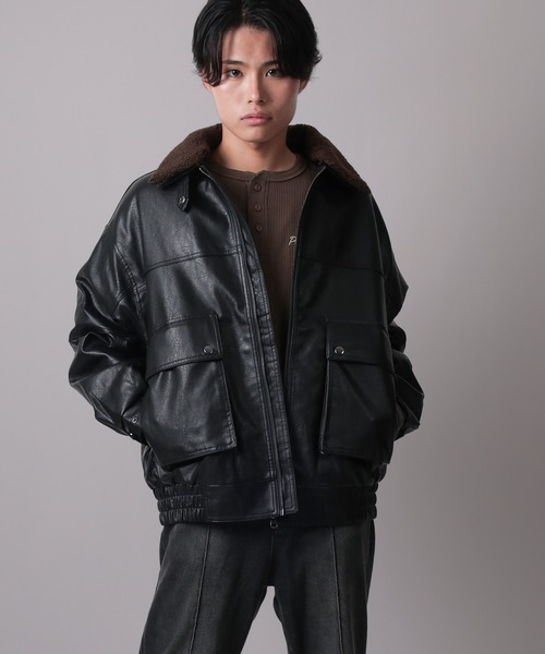 ブルゾン アウター 「82」襟ボア G-1タイプ フェイクレザー メンズ