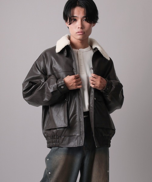 ブルゾン アウター 「82」襟ボア G-1タイプ フェイクレザー メンズ