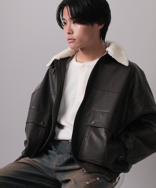 ブルゾン アウター 「82」襟ボア G-1タイプ フェイクレザー メンズ