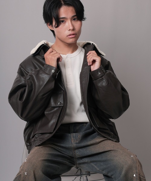 ブルゾン アウター 「82」襟ボア G-1タイプ フェイクレザー メンズ