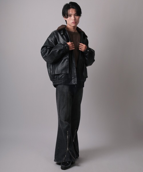 ブルゾン アウター 「82」襟ボア G-1タイプ フェイクレザー メンズ