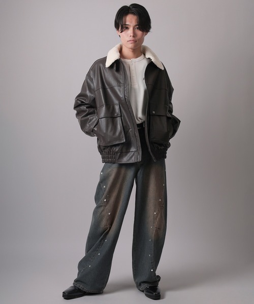 ブルゾン アウター 「82」襟ボア G-1タイプ フェイクレザー メンズ