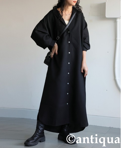 antiqua（アンティカ） シャツワンピース ワッフル布帛シャツ